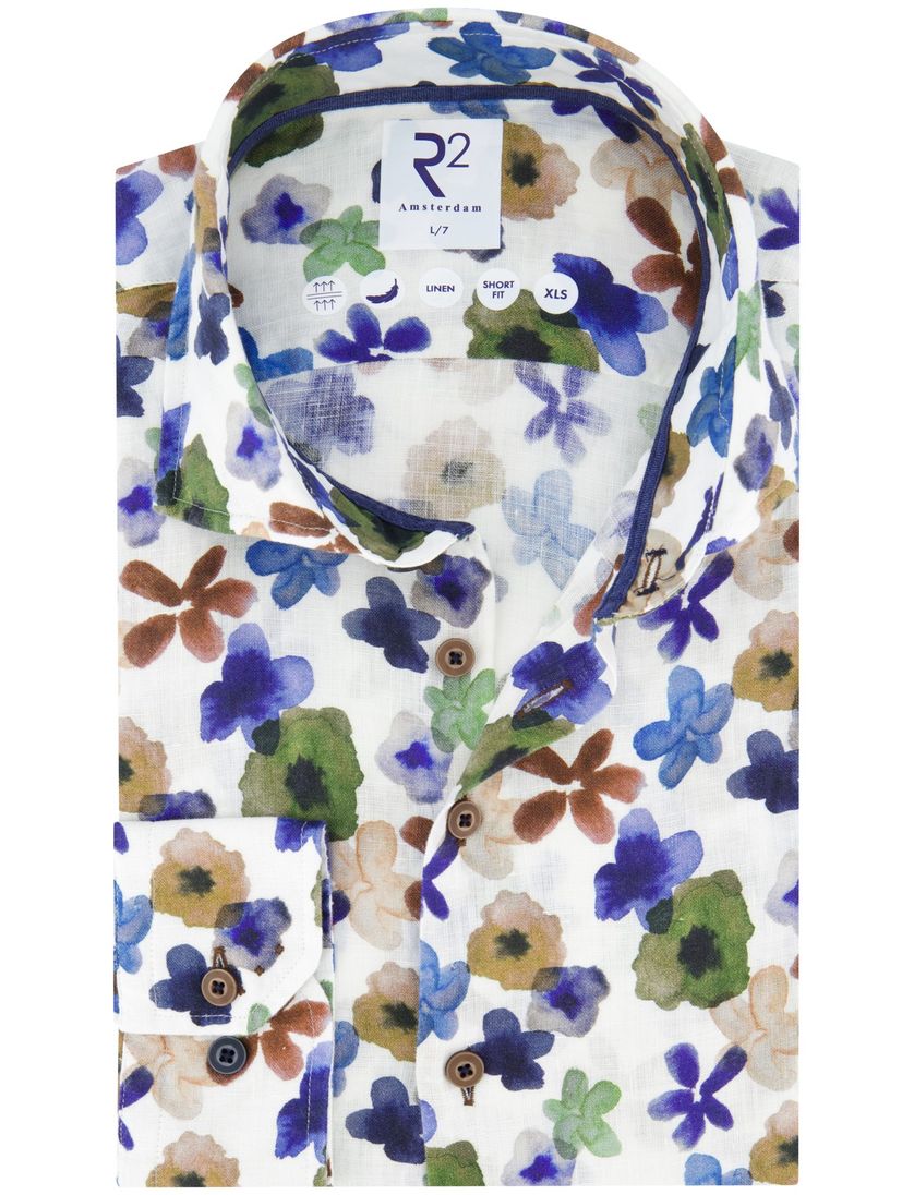 R2 overhemd blauwe bloemen print normale fit