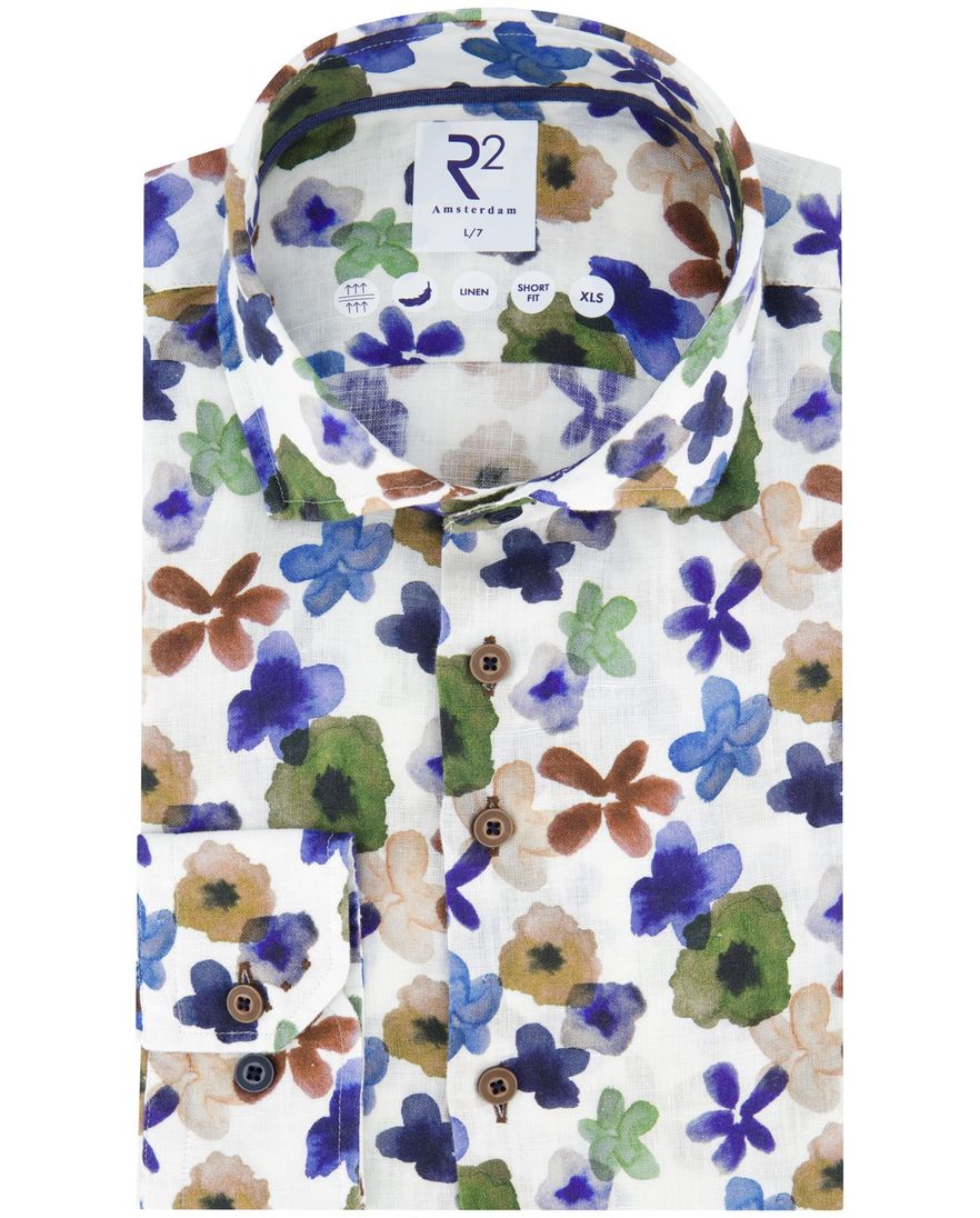 R2 overhemd blauw geprint wide spread boord