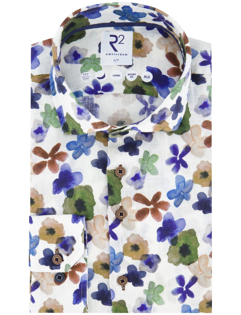 R2 overhemd blauwe bloemen print normale fit