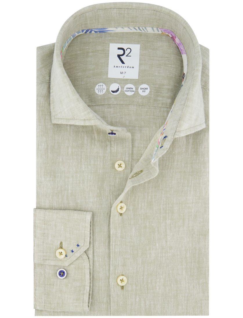 R2 overhemd groen ml7 linnen en katoen normale fit