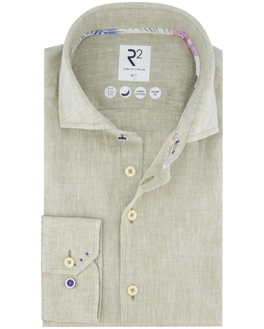 R2 overhemd groen ml7 linnen en katoen normale fit