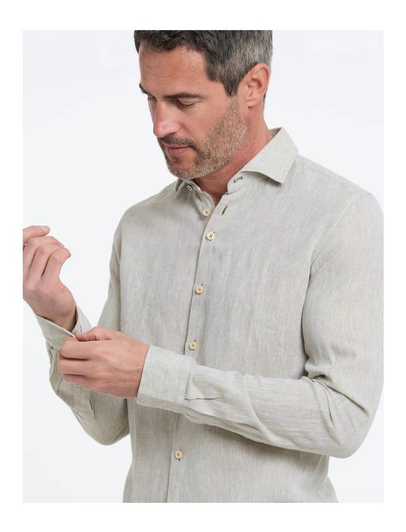 R2 overhemd groen ml7 linnen en katoen normale fit