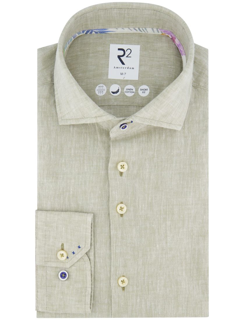R2 overhemd groen ml7 linnen en katoen normale fit