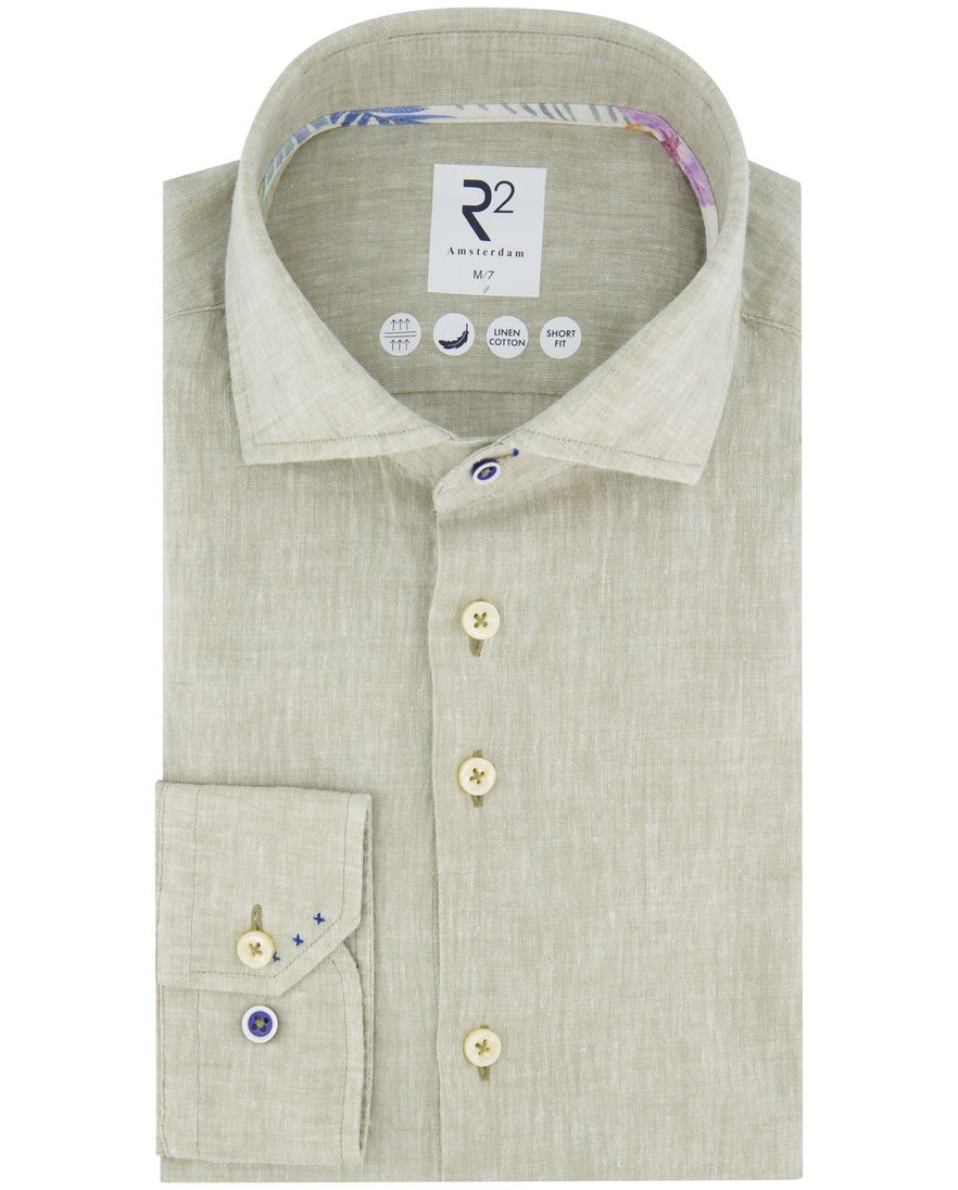 R2 overhemd groen ml7 linnen en katoen normale fit