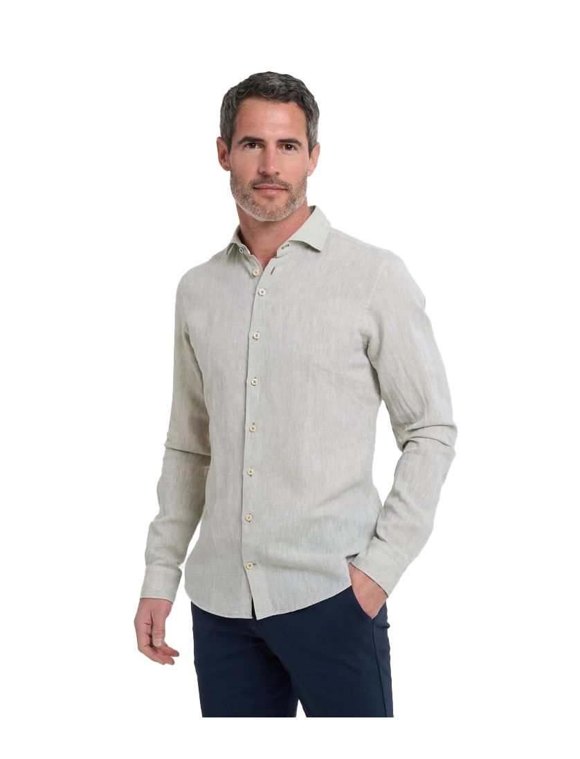 R2 overhemd groen ml7 linnen en katoen normale fit