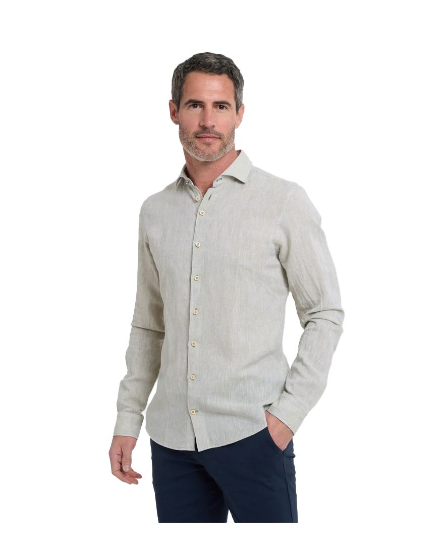 R2 overhemd groen ml7 linnen en katoen normale fit