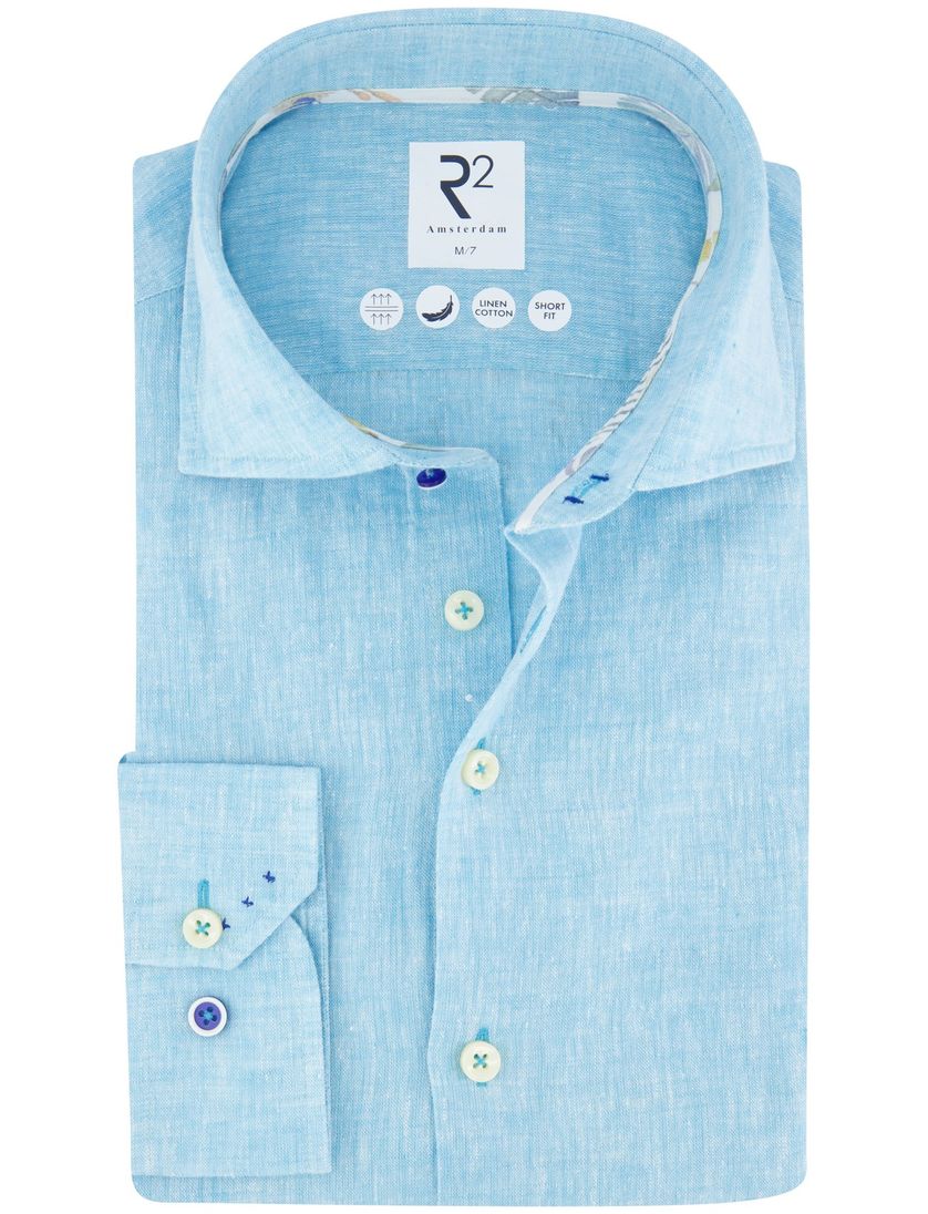 Linnen R2 overhemd mouwlengte 7 lichtblauw