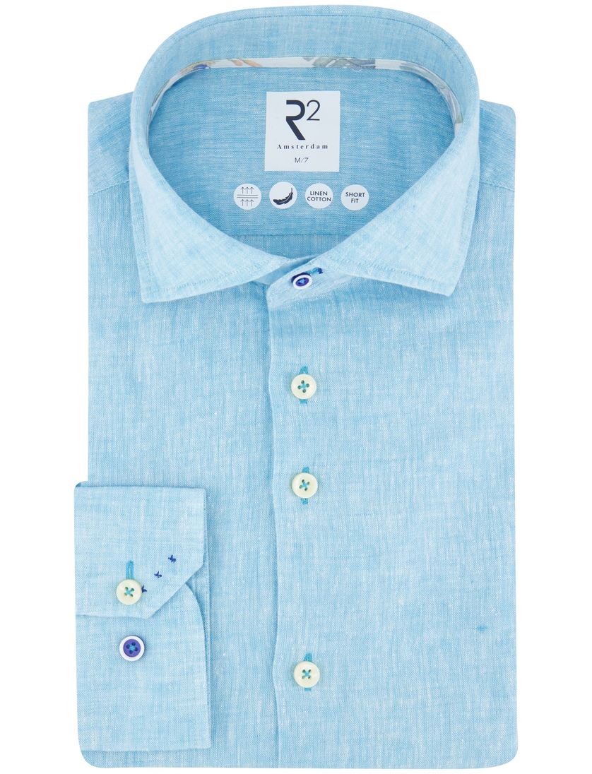 Linnen R2 overhemd mouwlengte 7 lichtblauw