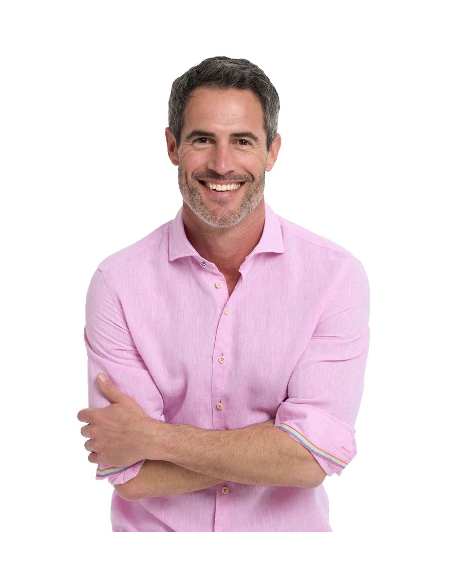 R2 Short Fit overhemd mouwlengte 7 roze linnen