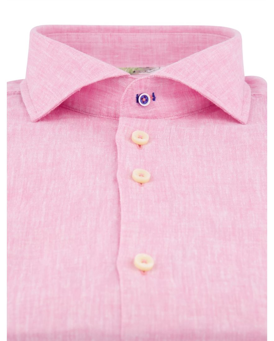 R2 Short Fit overhemd mouwlengte 7 roze linnen