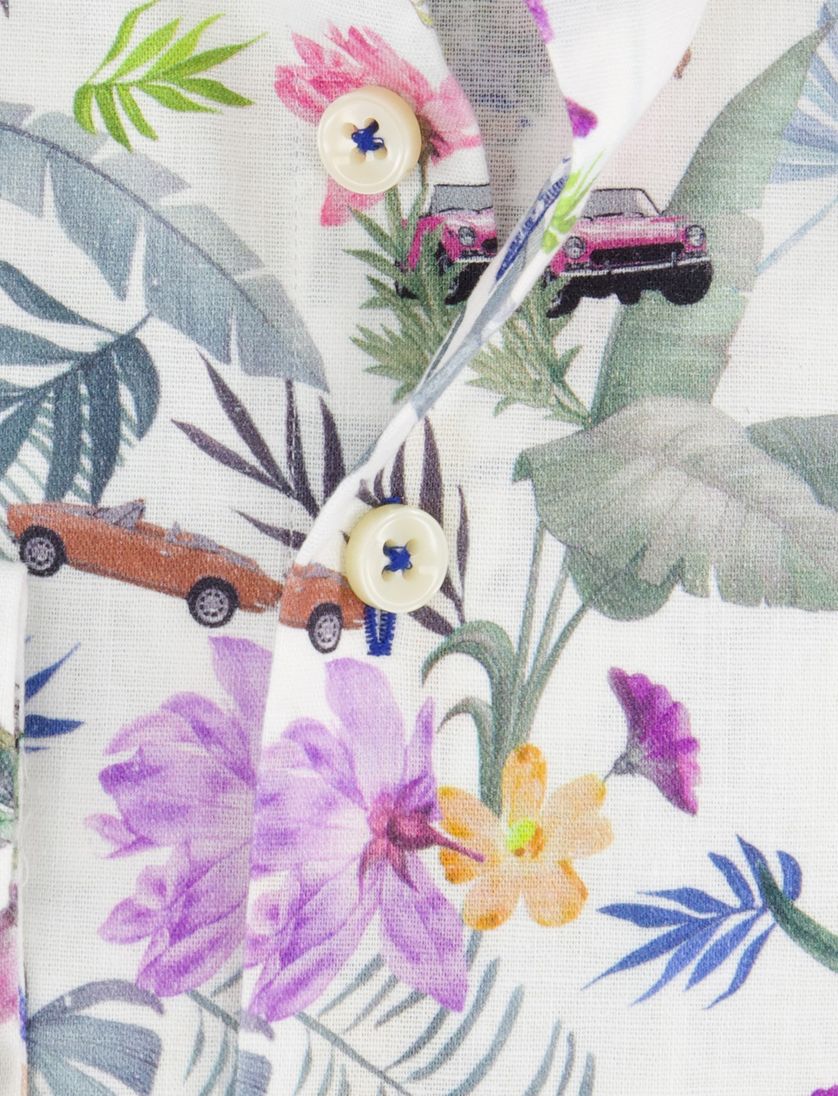 R2 overhemd Slim Fit wit geprint linnen mouwlengte 7