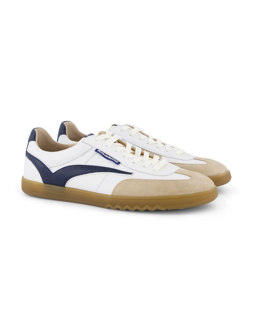 Floris van Bommel sneakers wit donkerblauw beige laag