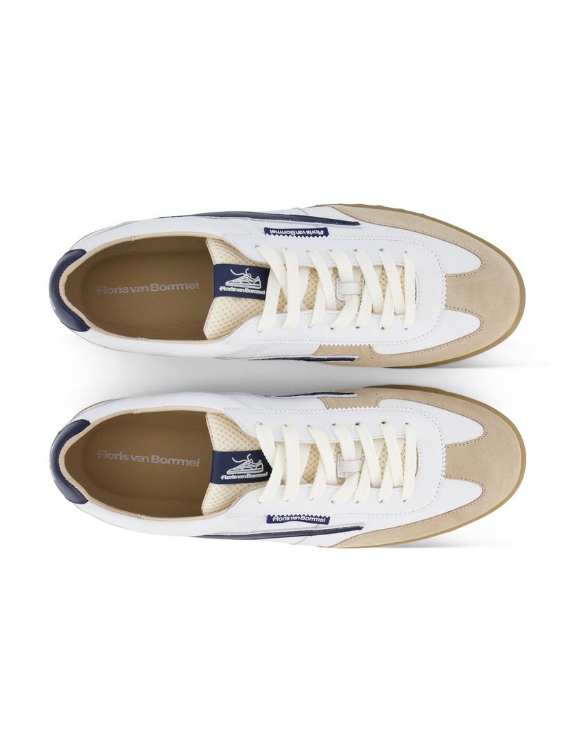 Floris van Bommel sneakers wit donkerblauw beige laag