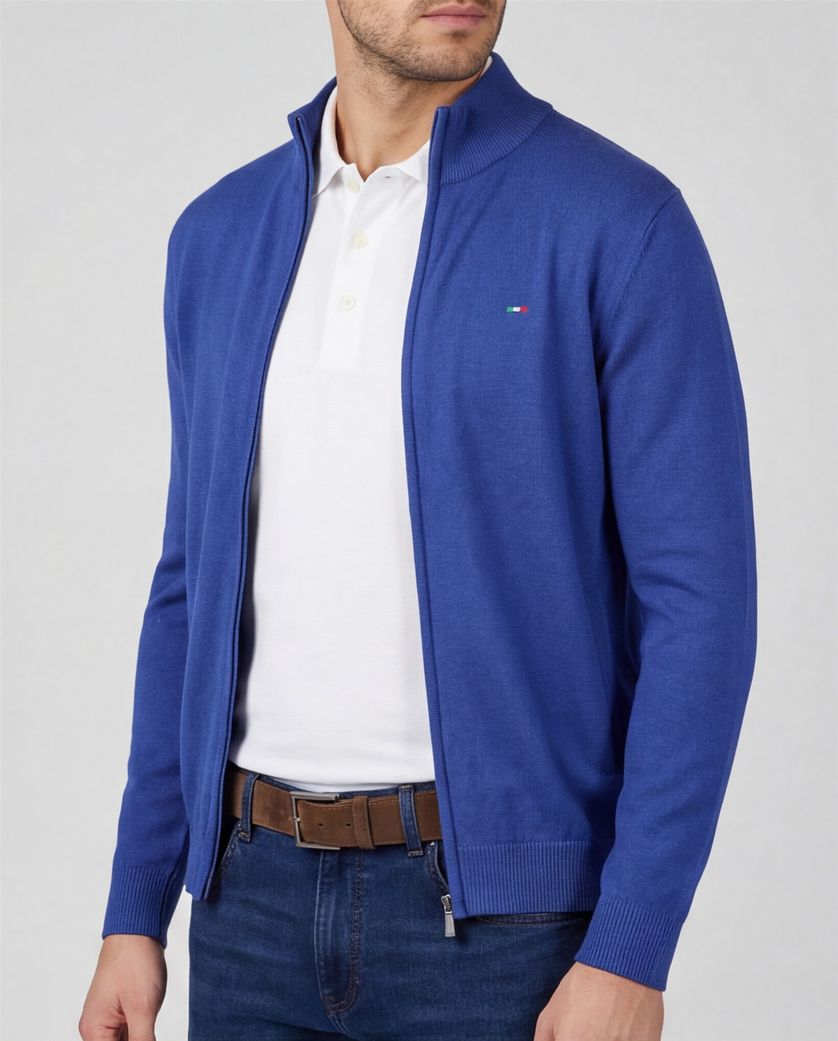 katoenen Portofino vest kobaltblauw effen normale fit