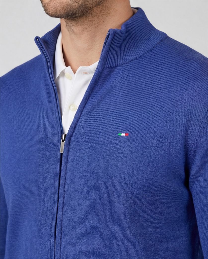 katoenen Portofino vest kobaltblauw effen normale fit