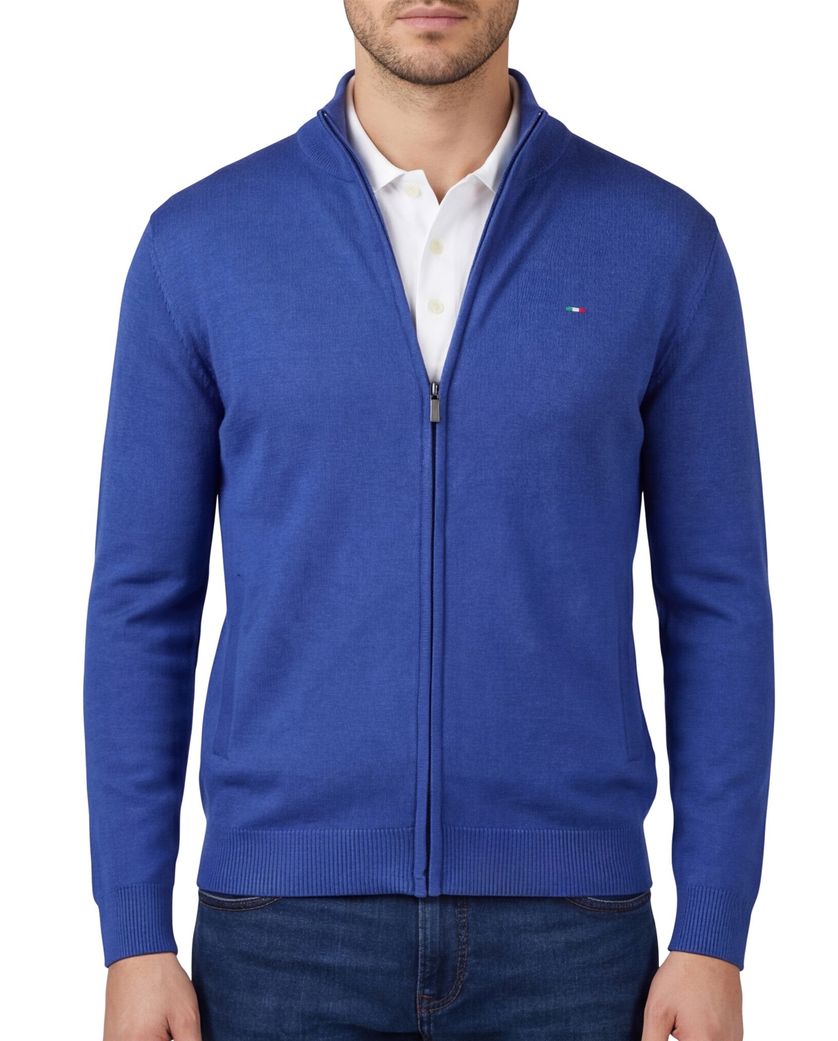 katoenen Portofino vest kobaltblauw effen normale fit