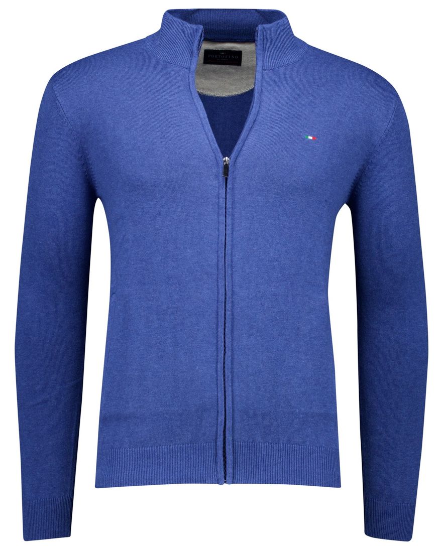 Portofino vest blauw gemeleerd katoen normale fit