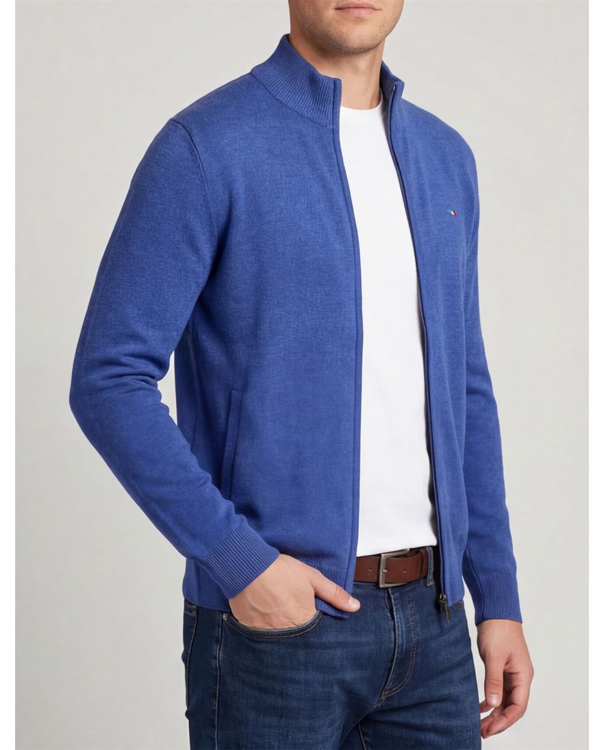 Portofino vest blauw gemeleerd katoen normale fit