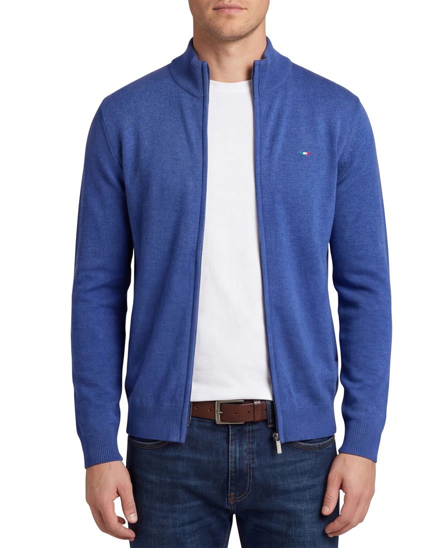 Portofino vest blauw gemeleerd katoen normale fit