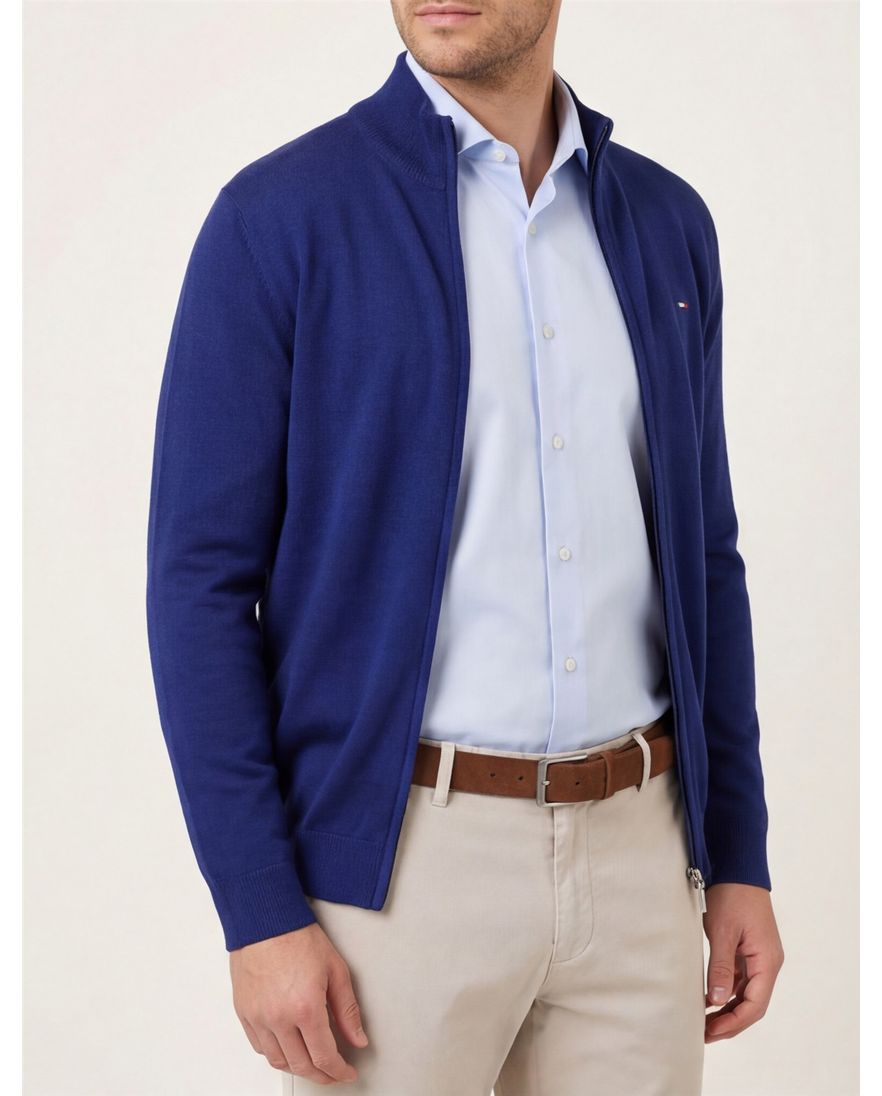 Portofino vest effen kobaltblauw katoen normale fit