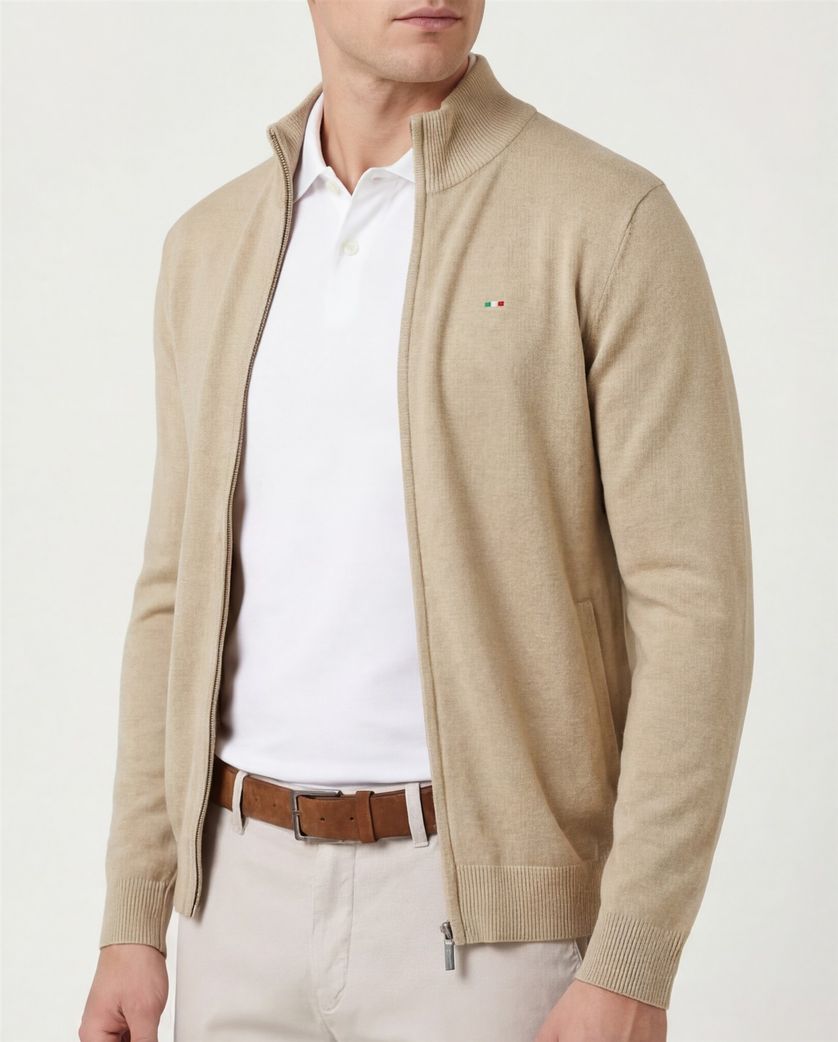 Katoenen Portofino vest bruin gemeleerd normale fit