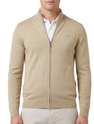 Portofino Katoenen Portofino vest bruin gemeleerd normale fit