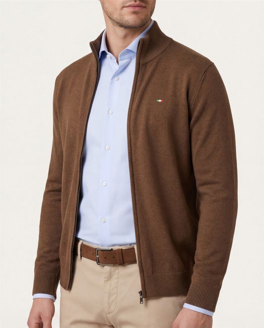 Portofino vest bruin hoge hals katoen