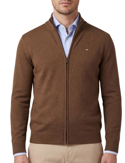 Portofino katoenen Portofino bruin vest effen normale fit