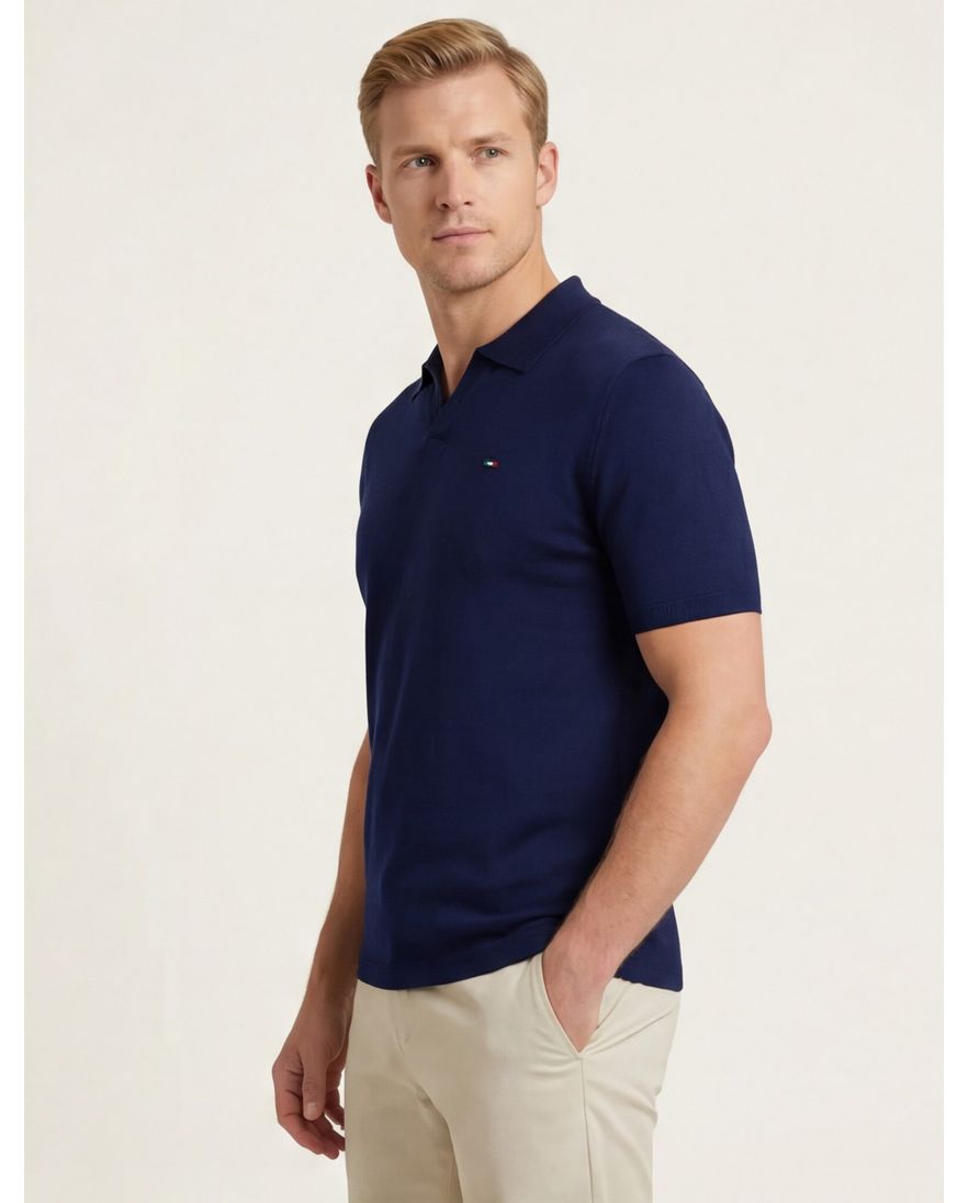 Portofino polo donkerblauw v-hals effen