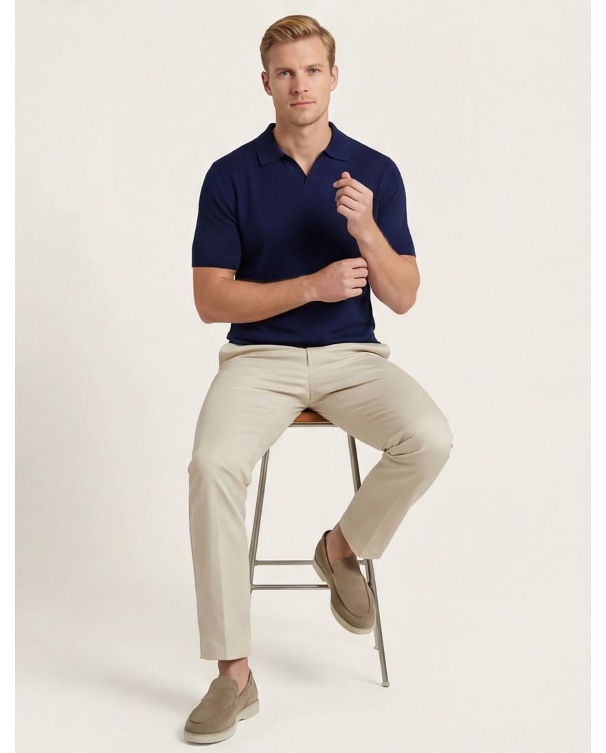 Portofino polo donkerblauw v-hals effen