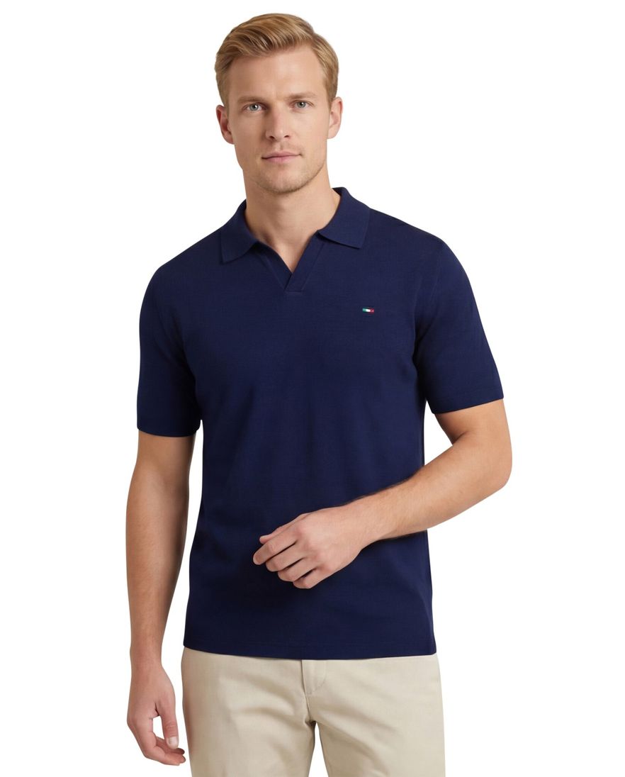 Portofino polo donkerblauw v-hals effen