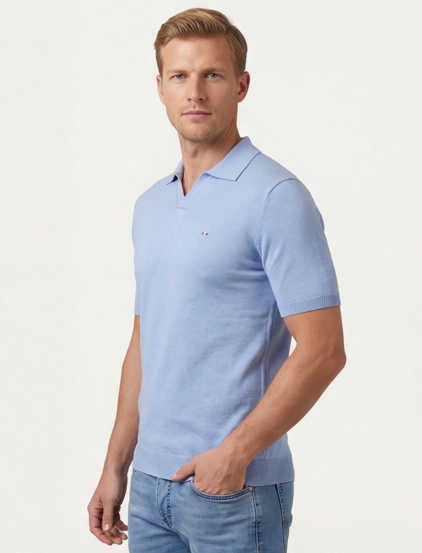 Portofino polo lichtblauw v-hals korte mouw boord