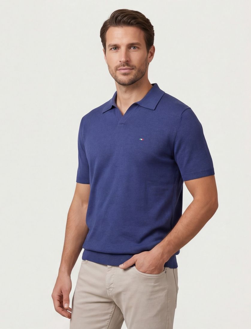 katoenen Portofino polo donkerblauw gemeleerd gebreid