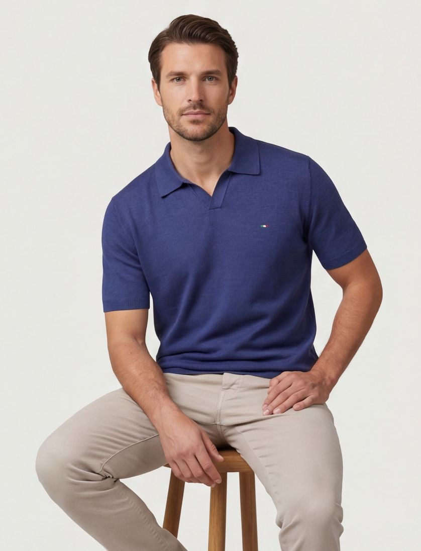 katoenen Portofino polo donkerblauw gemeleerd gebreid