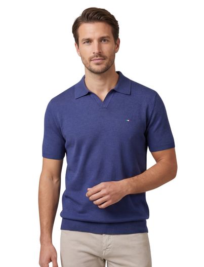 Portofino katoenen Portofino polo donkerblauw gemeleerd gebreid