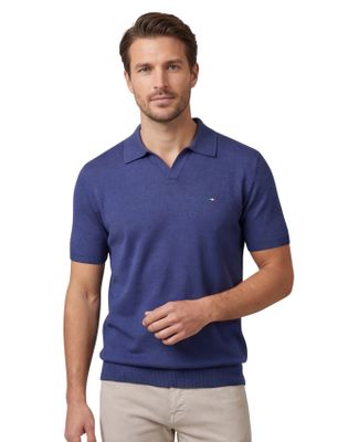 Portofino Portofino polo donkerblauw gemeleerd gebreid normale fit