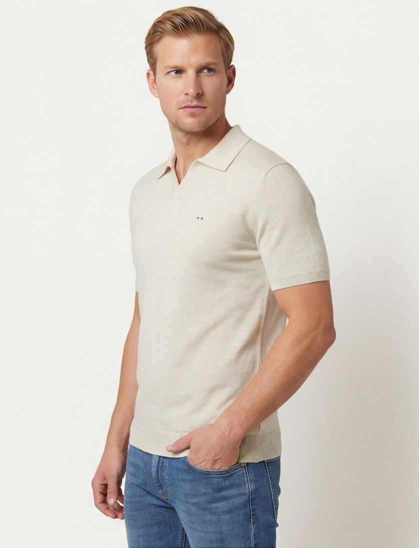 Portofino polo v-hals creme gebreid