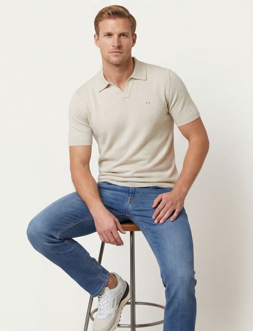 Portofino polo v-hals creme gebreid