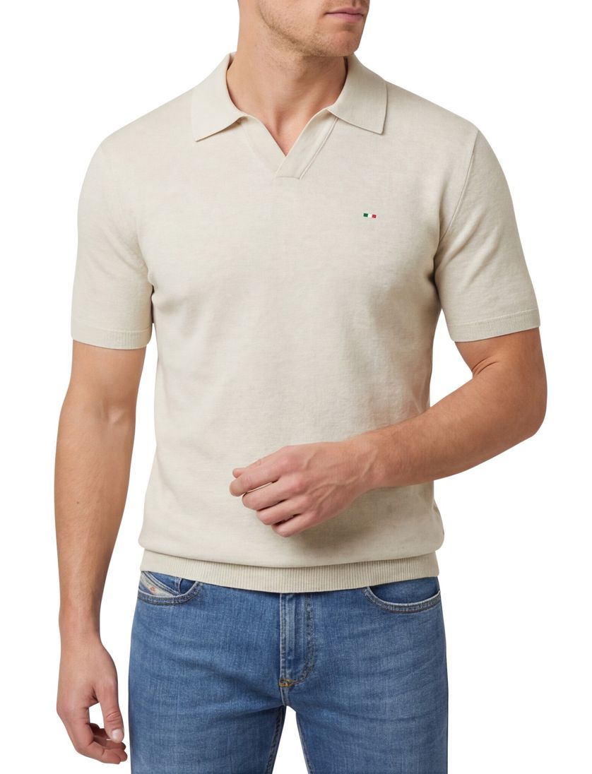 Portofino polo v-hals creme gebreid