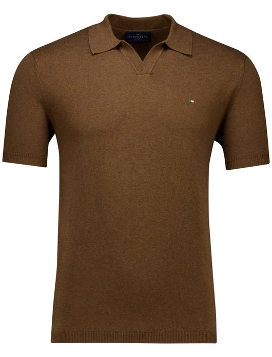 Portofino polo bruin gebreid gemeleerd katoen