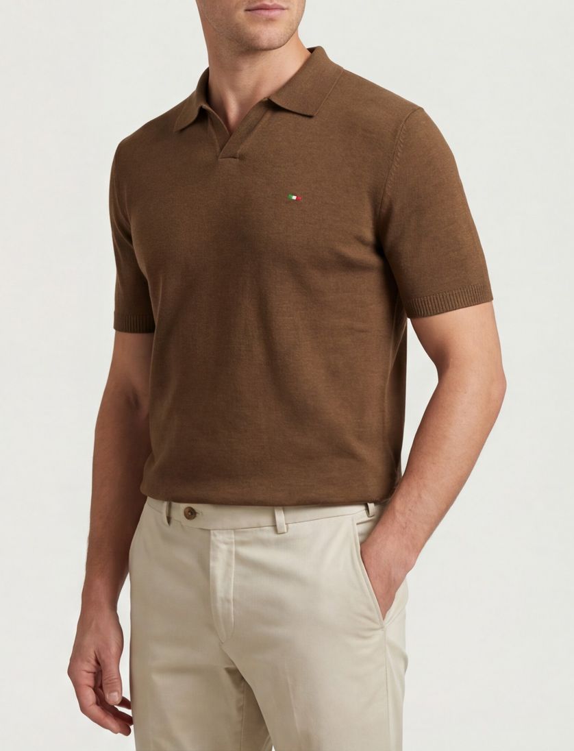 Portofino polo bruin gebreid normale fit