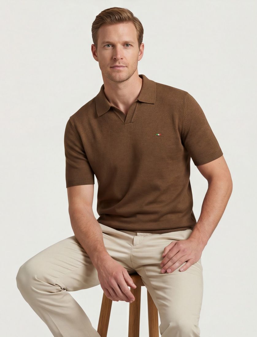 Portofino polo bruin gebreid normale fit