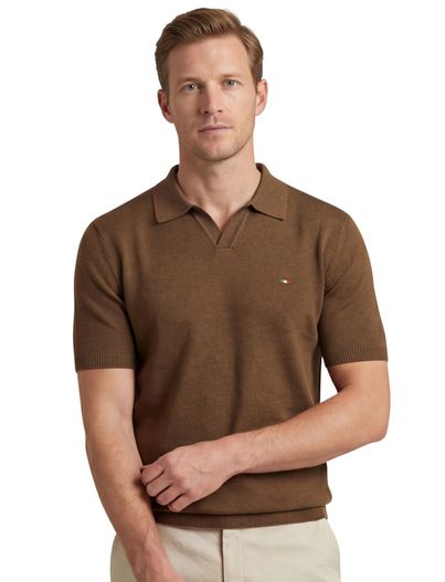 Portofino Portofino polo bruin gebreid gemeleerd katoen