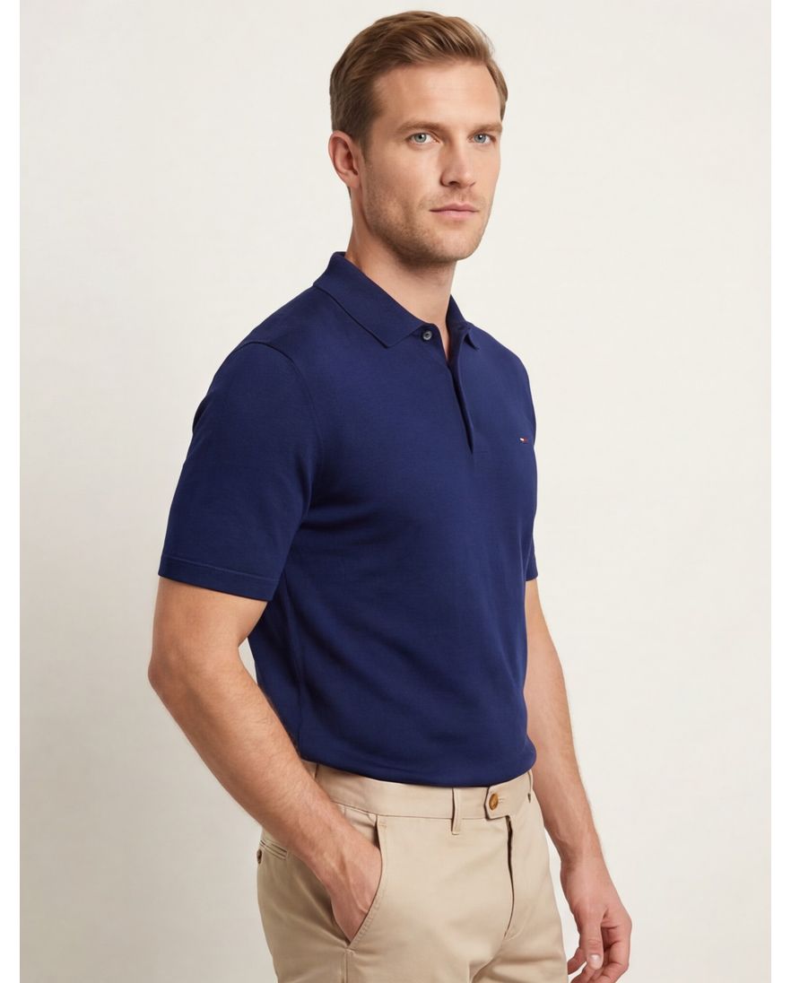 Portofino polo donkerblauw korte mouw effen katoen