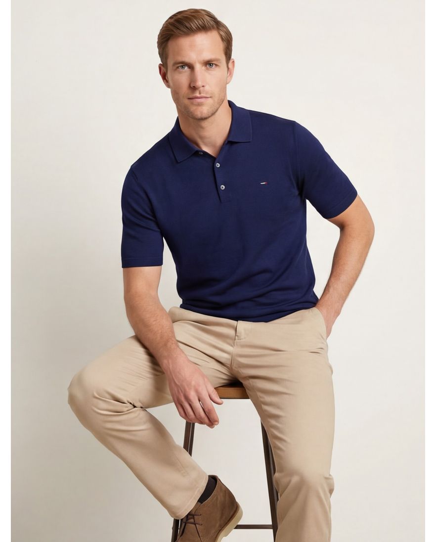 Portofino polo donkerblauw korte mouw effen katoen