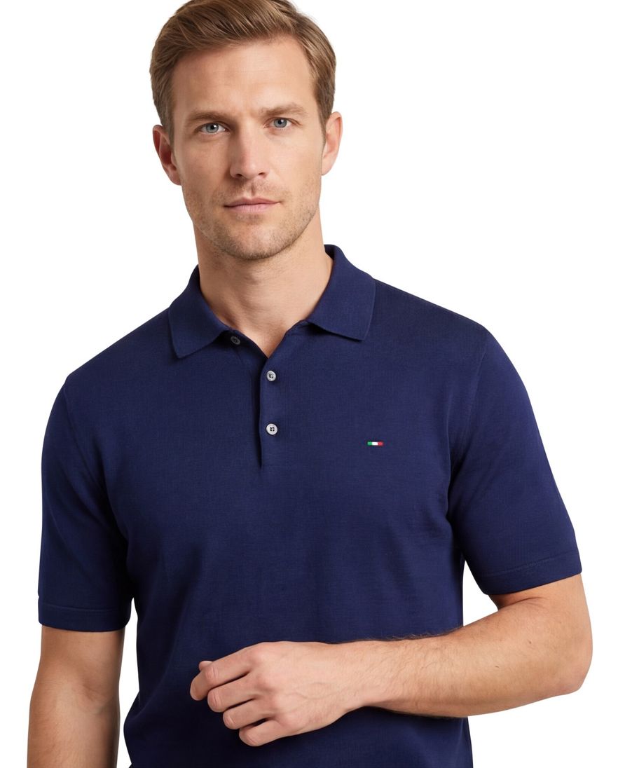 Portofino polo donkerblauw korte mouw effen katoen