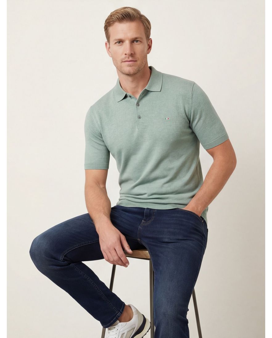 Portofino polo lichtgroen 3-knoops gemeleerd katoen