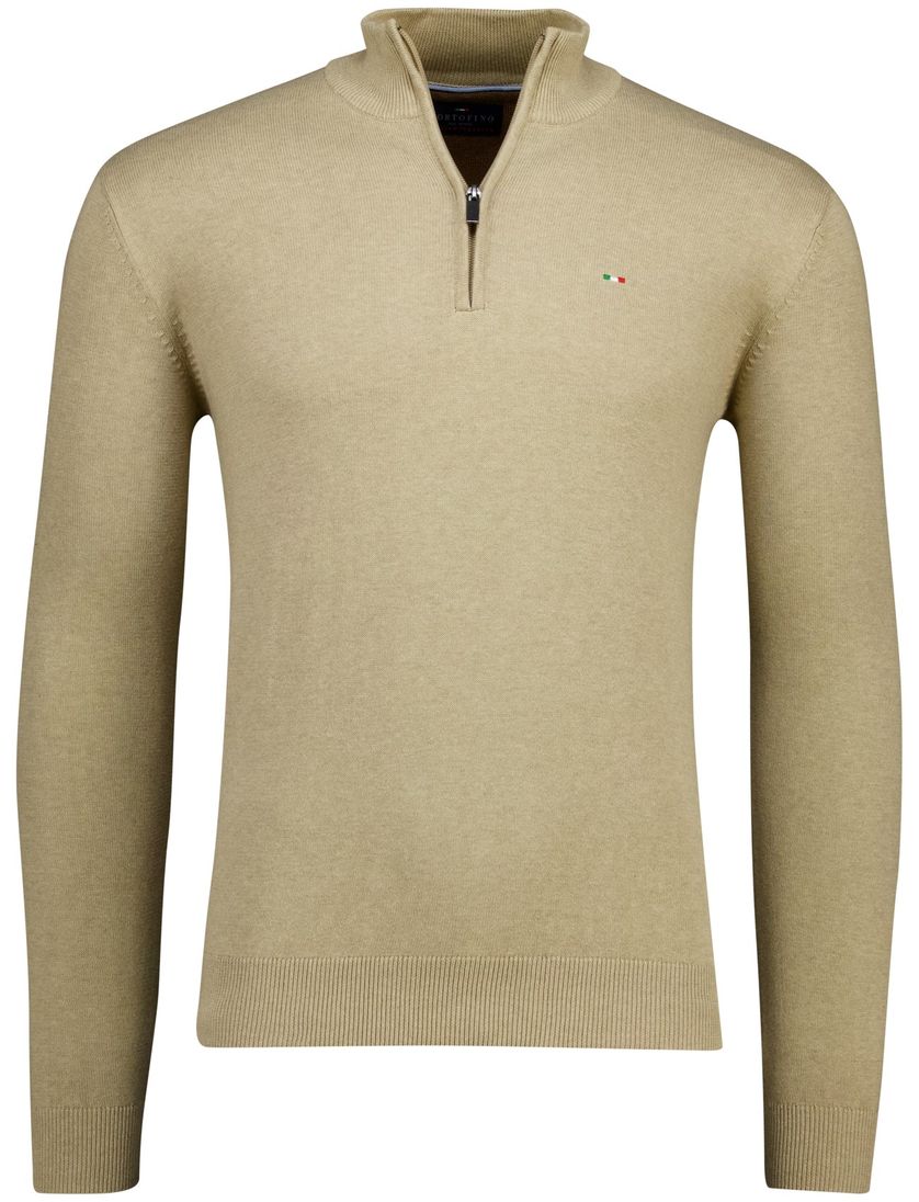 beige Portofino half zip trui met boord