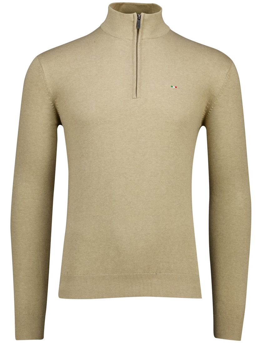 beige Portofino half zip trui met boord