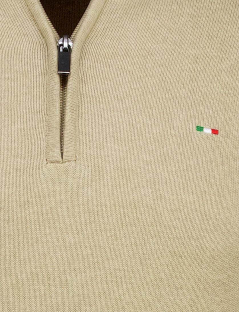 beige Portofino half zip trui met boord